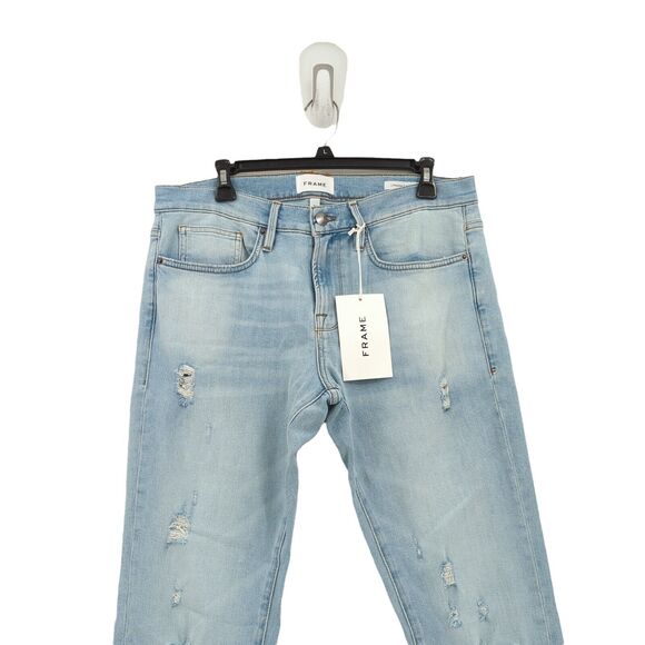 FRAME Men 32 L'Homme Jeans Tubman Blue Skinny Denim Distressed Whisker Mid Rise - Picture 3 of 11
